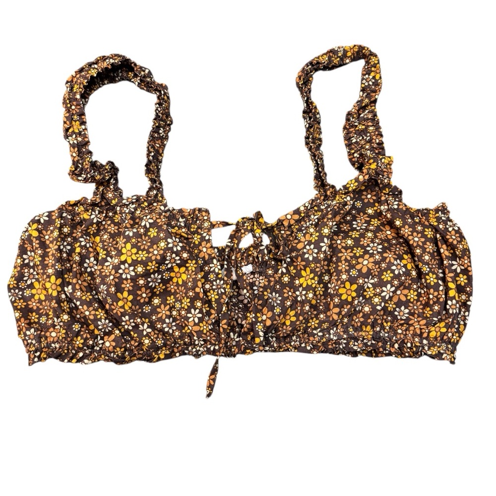 Garage Prairie Chic Brown & Yellow Floral Y2K Tie Front Bustier Top Style Sz M